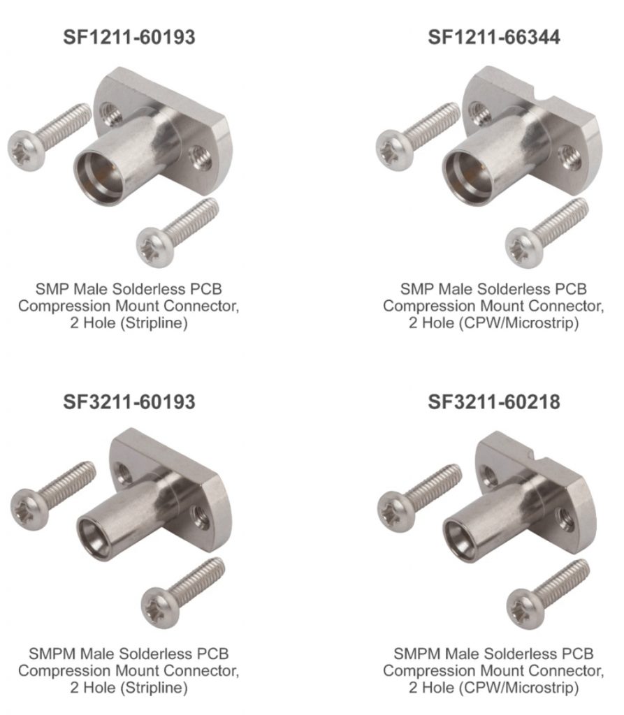 RF/coaxial push-on solderless PCB compression mount SMP/SMPM connectors
